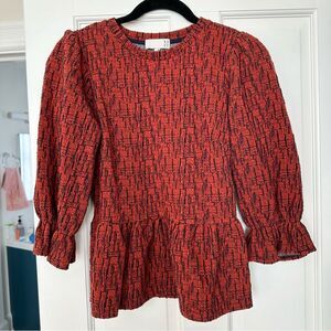 XS Ro + De red and black peplum blouse